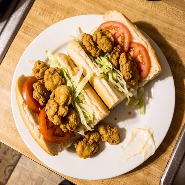 Customer photo of a homemade oyster po' boy